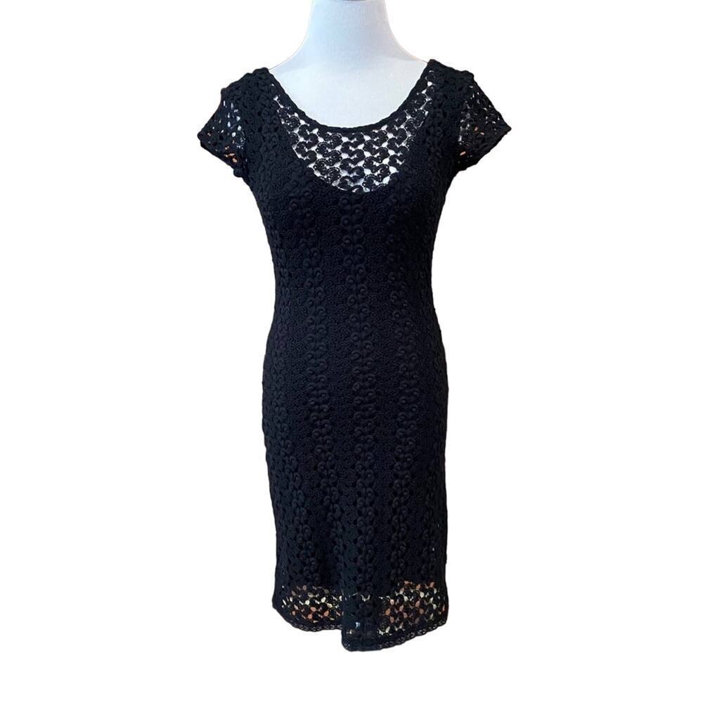 Free People Black Lace Dress Sz XS Short Sleeve Black Knit Dress Goth Emo Dress